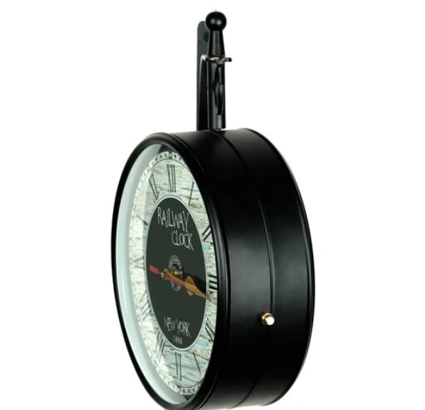 Keeratly Vintage Railway Clock Two Side Metal Wall Clock (Clock - 8 Inch) -  Free Size,  Black, Metal,  Station Watch, Pack of1